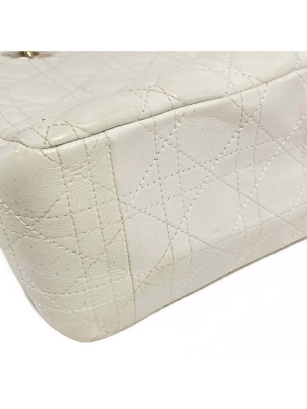 Dior Handbag Lady Bag White Gold Leather
